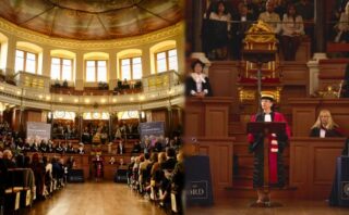 Woman in academic dress making a speech