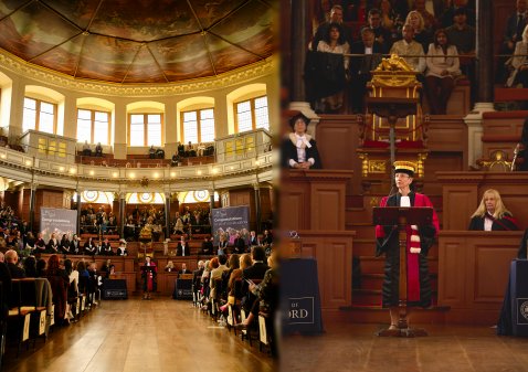 Woman in academic dress making a speech